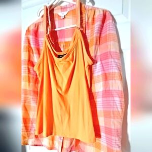 Orange Tank Top with Pink Plaid Cover-Up